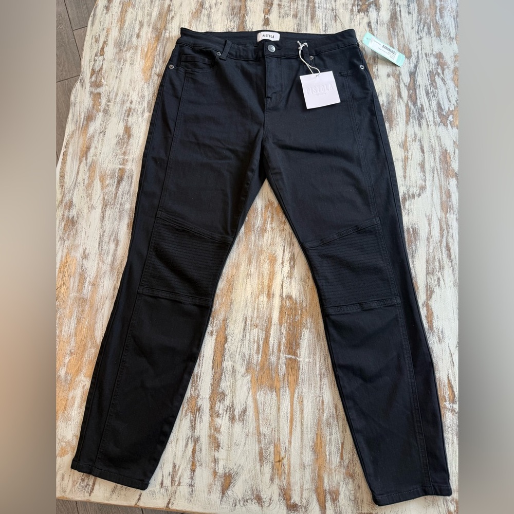 NWT Pistola Skinny Jeans 10P Ribbed Knee Stitch Fix Black Moto Grunge